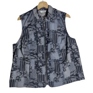 Christopher & Bank Tapestry Vest Gray Pockets Full Zip 1X Cotton Blend